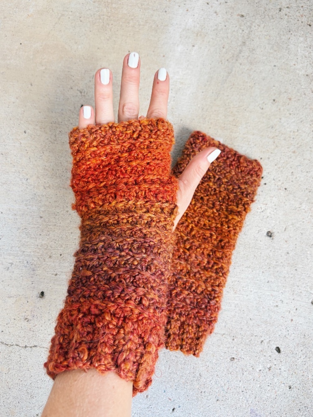 Handmade Crocheted Orange Fingerless Gloves